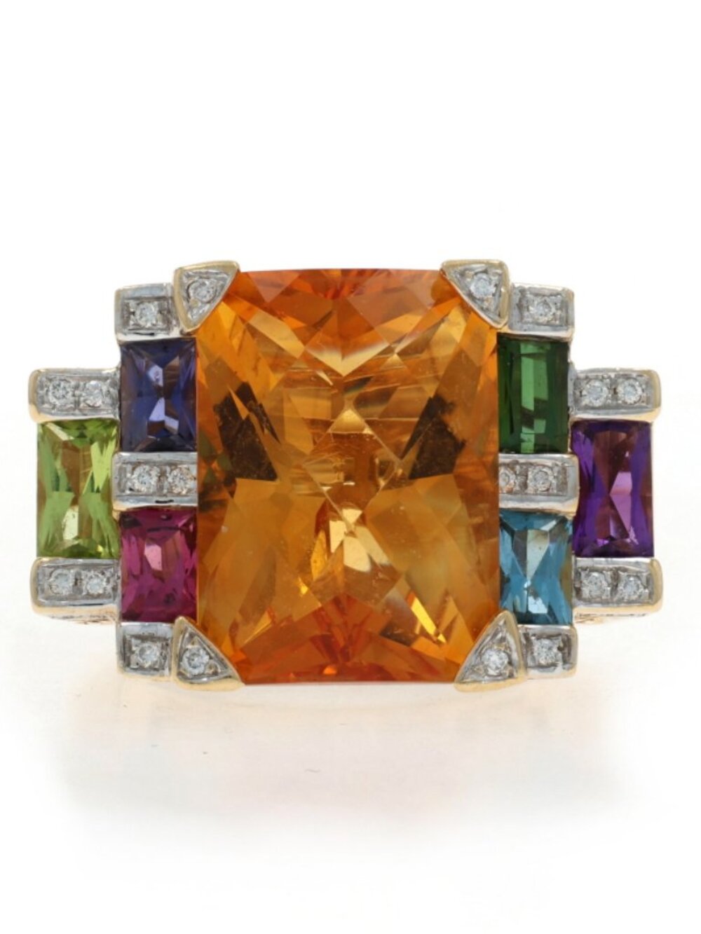 Bellarri Citrine Amethyst Peridot Ring YellowGold 18k Rect Checkerboard 23.93ctw